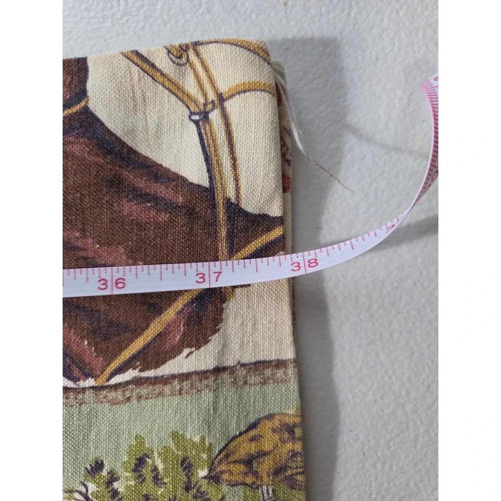 Vintage Equestrian Horse Print Curtain Panel Sage Green English Country 45x76